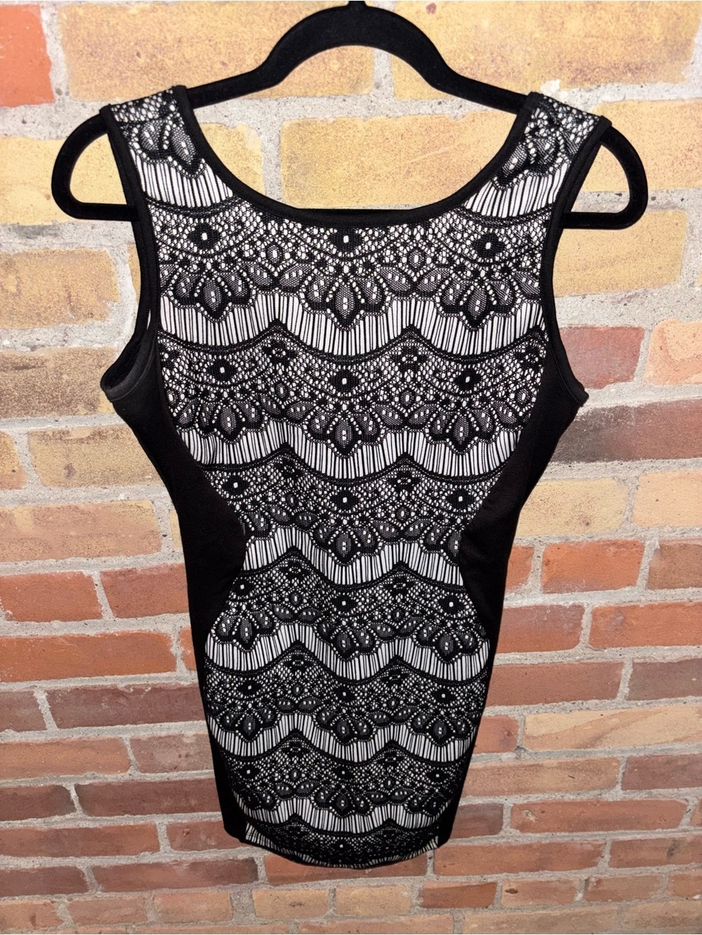 Windsor Black Lace Overlay White Body Con Mini Dress